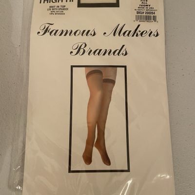 Vintage Women’s Thigh High Stockings One Size Ivory White Famous Makers Brands